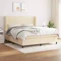 cadre de lit avec matelas Crème 160x200 cm Tissu