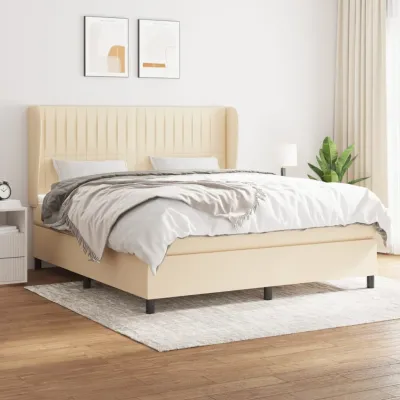 cadre de lit avec matelas Crème 180x200 cm Tissu