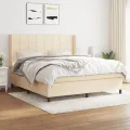 cadre de lit avec matelas Crème 180x200 cm Tissu