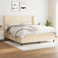 cadre de lit avec matelas Crème 160x200 cm Tissu