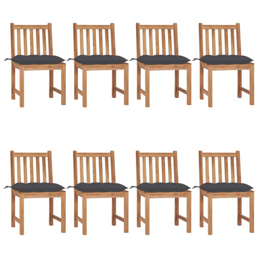 Chaises de jardin 8 pcs avec coussins Bois de teck massif