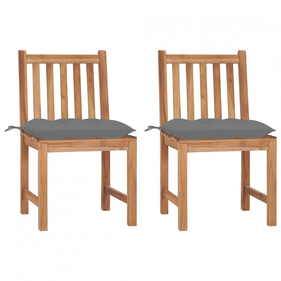 Chaises de jardin 2 pcs avec coussins Bois de teck massif