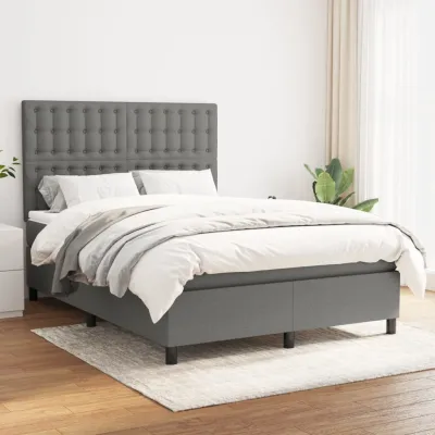 cadre de lit avec matelas Gris foncé 140x190cm Tissu