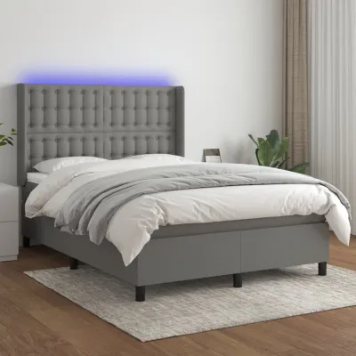 cadre de lit matelas LED Gris foncé 140x190 cm Tissu
