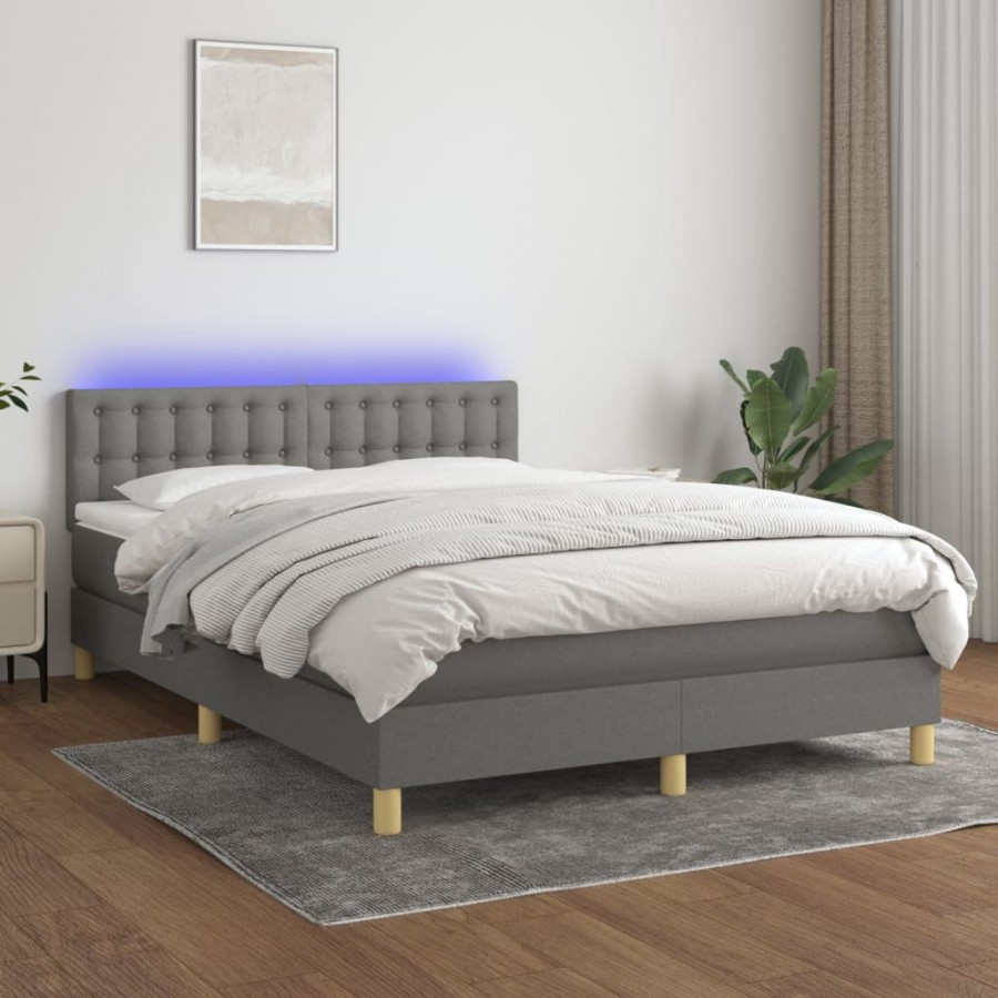 cadre de lit et matelas et LED Gris foncé 140x200 cm