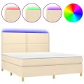 cadre de lit et matelas et LED Crème 180x200cm Tissu