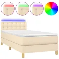 cadre de lit avec matelas LED Crème 90x200 cm Tissu