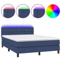 cadre de lit avec matelas LED Bleu 140x190 cm Tissu