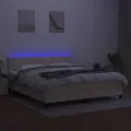 cadre de lit avec matelas LED Crème 180x200 cm Tissu