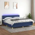 cadre de lit avec matelas LED Bleu 180x200 cm Tissu