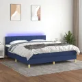 cadre de lit avec matelas LED Bleu 160x200 cm Tissu