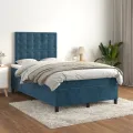 cadre de lit et matelas Bleu foncé 120x200cm Velours