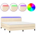 cadre de lit avec matelas LED Crème 160x200 cm Tissu