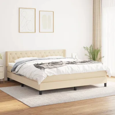cadre de lit avec matelas Crème 160x200 cm Tissu