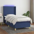 cadre de lit matelas et LED Bleu 90x200 cm Tissu