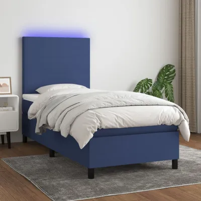 cadre de lit avec matelas et LED Bleu 90x200cm Tissu