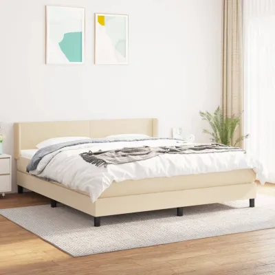 cadre de lit avec matelas Crème 160x200 cm Tissu