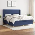 cadre de lit avec matelas Bleu 160x200 cm Tissu