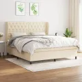 cadre de lit avec matelas Crème 160x200 cm Tissu