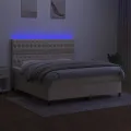 cadre de lit et matelas et LED Crème 160x200cm Tissu
