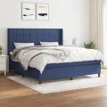 cadre de lit avec matelas Bleu 160x200 cm Tissu
