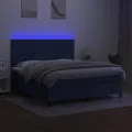 cadre de lit et matelas et LED Bleu 180x200 cm Tissu