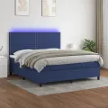 cadre de lit et matelas et LED Bleu 180x200 cm Tissu