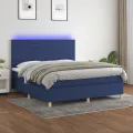 cadre de lit et matelas et LED Bleu 180x200 cm Tissu