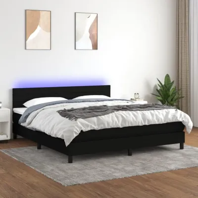 cadre de lit avec matelas LED Noir 180x200 cm Tissu