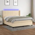 cadre de lit matelas et LED Crème 180x200 cm Tissu