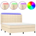 cadre de lit matelas et LED Crème 180x200 cm Tissu