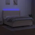 cadre de lit matelas et LED Crème 180x200 cm Tissu