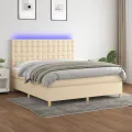 cadre de lit et matelas et LED Crème 180x200cm Tissu