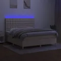 cadre de lit et matelas et LED Crème 180x200cm Tissu