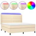 cadre de lit matelas et LED Crème 160x200 cm Tissu