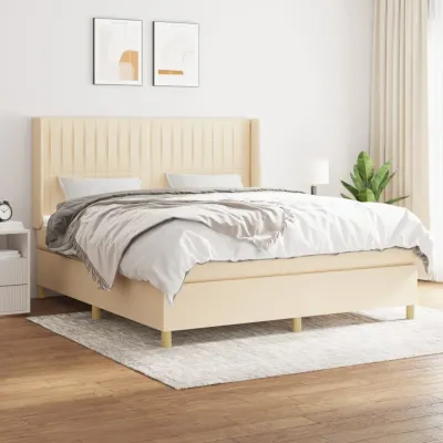 cadre de lit avec matelas Crème 180x200 cm Tissu