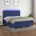 cadre de lit et matelas et LED Bleu 160x200 cm Tissu