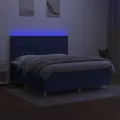 cadre de lit et matelas et LED Bleu 160x200 cm Tissu