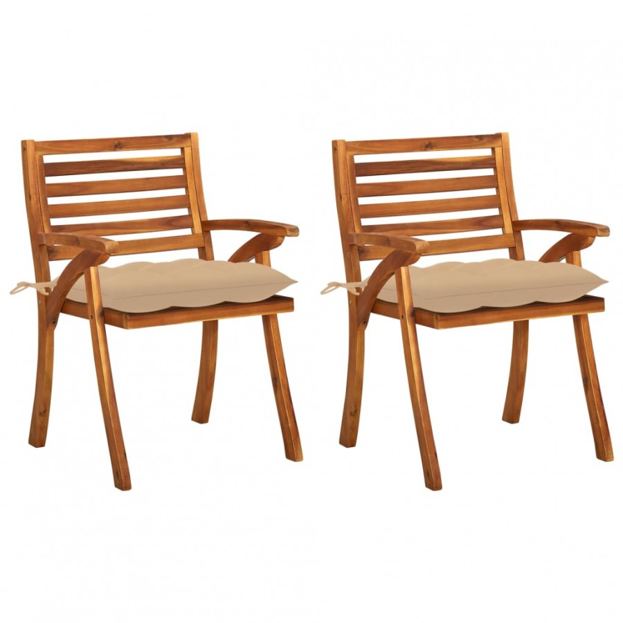 Chaises à dîner de jardin avec coussins 2 pcs Acacia massif