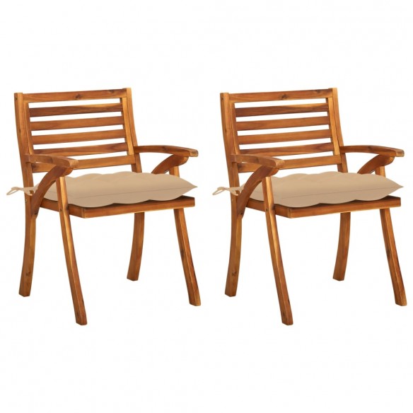 Chaises à dîner de jardin avec coussins 2 pcs Acacia massif