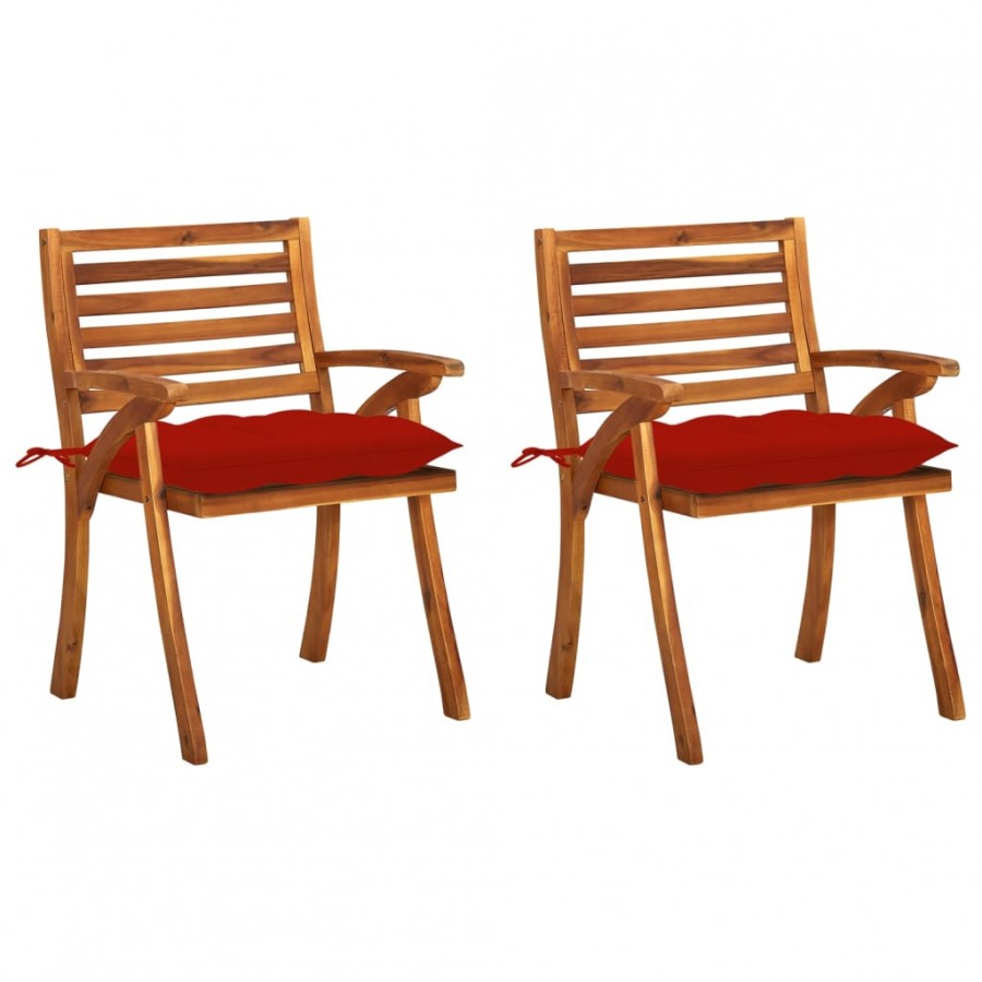 Chaises à dîner de jardin avec coussins 2 pcs Acacia massif