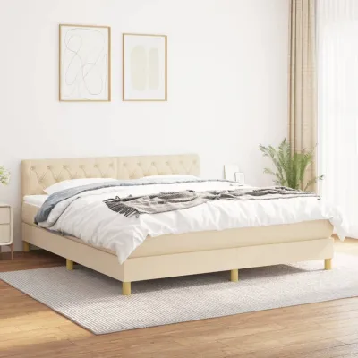 cadre de lit avec matelas Crème 160x200 cm Tissu