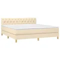 cadre de lit avec matelas Crème 160x200 cm Tissu