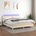 cadre de lit avec matelas LED Crème 180x200 cm Tissu