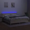 cadre de lit avec matelas LED Crème 180x200 cm Tissu