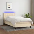 cadre de lit avec matelas LED Crème 90x200 cm Tissu