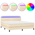 cadre de lit avec matelas LED Crème 180x200 cm Tissu