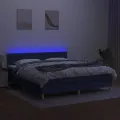 cadre de lit avec matelas LED Bleu 160x200 cm Tissu