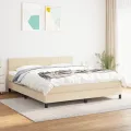 cadre de lit avec matelas Crème 160x200 cm Tissu