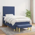 cadre de lit avec matelas Bleu 90x190 cm Tissu
